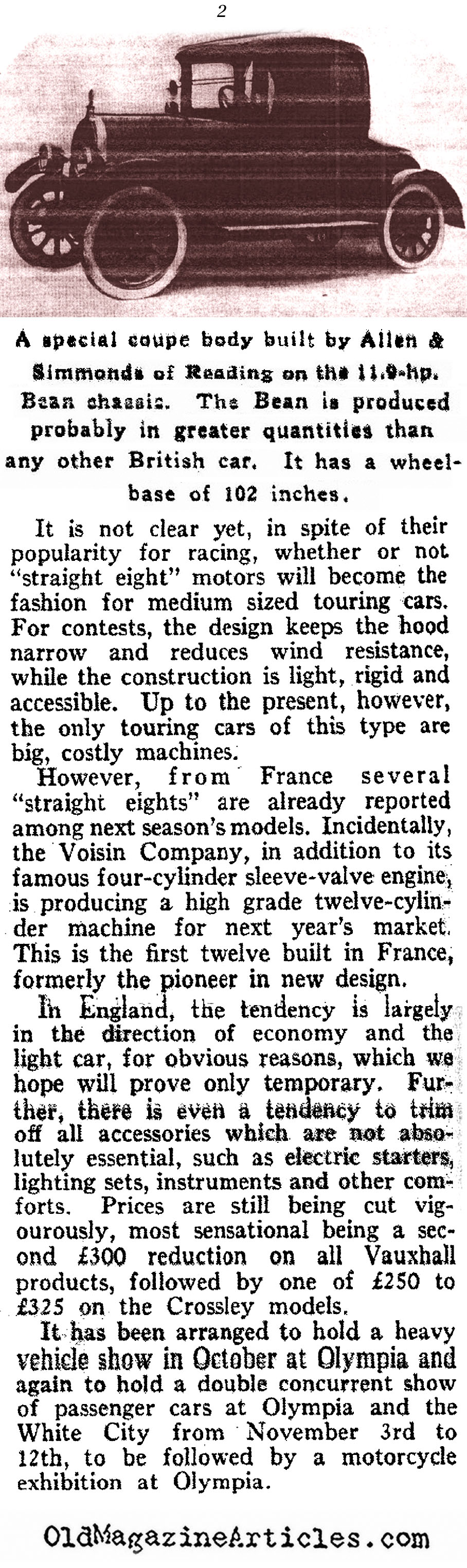 European Styles in Cars (Vanity Fair Magazine, 1921)